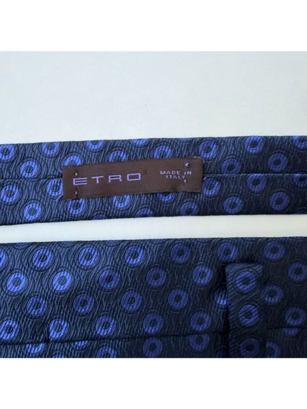 Etro Made In Italy Silk Neck Tie Blue Geometric Circle Pattern